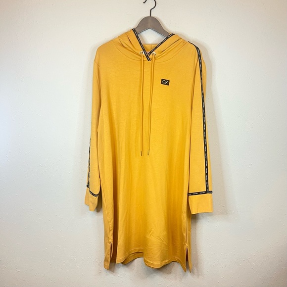 Calvin Klein Women’s Yellow Logo Band Hooded Dress Size 1X NWT - Picture 1 of 11